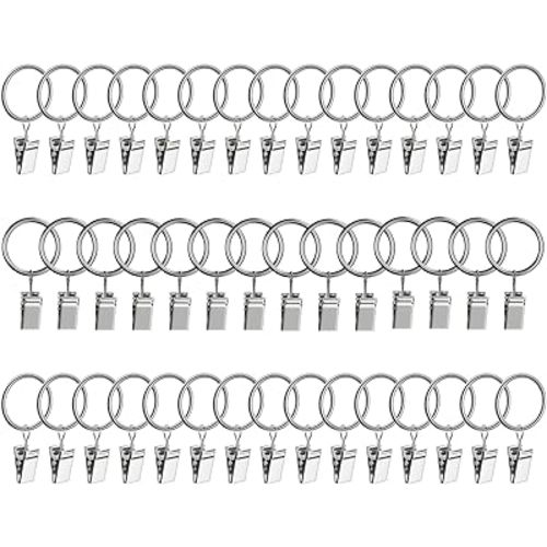 Lansian 44 Pack Curtain Rings with Clips Hooks 1 in Diameter Rustproof