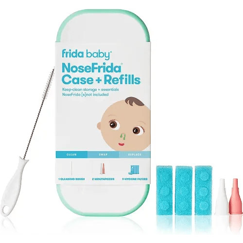 Frida Baby NoseFrida Case + Refills | Cleaning and Storage for Doctor-Recommended NoseFrida The Snotsucker Nasal Aspirator, Storage Travel Case, Bristle Cleaning Brush, Hygiene Filters, Baby Registry
