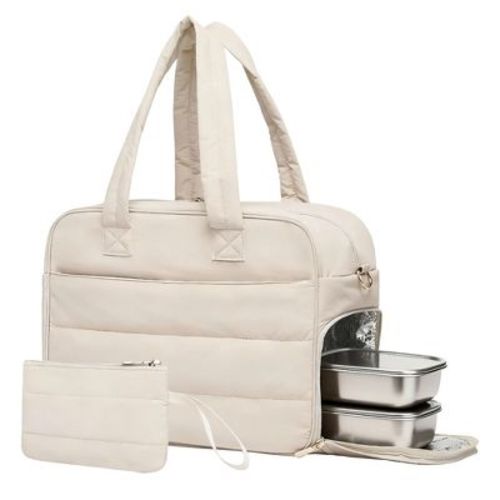 3-in-1 Working Lunch Tote Bag for Women, Thermal 17.3" Large Quilted Bag with Laptop Compartment, Detachable Wallet & Strap for Office School Travel