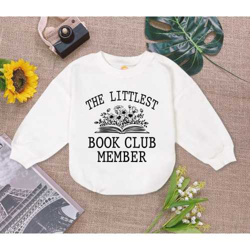 The Littlest Book Club Member Baby Romper Sweatshirt, New To The Book Club Baby Bodysuit, Wildflower Book Baby Romper, Book Worm Romper