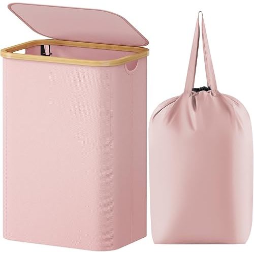 Lifewit 80L Large Laundry Basket with Lid, Removable Bags, Pink