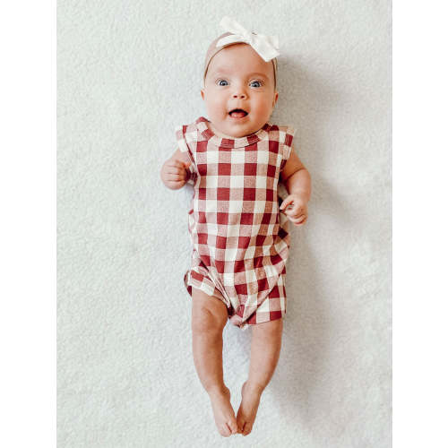 Shortie Romper, Mulberry Plaid