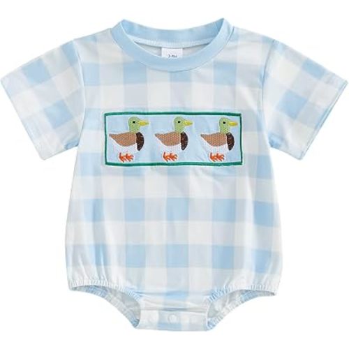 Sasaerucure Baby Boy Summer Country Style Mallard Duck Romper | Newborn Infant Mallard Duck Clothes Summer Short Sleeve Romper One Piece Country Boy Farm Outfit