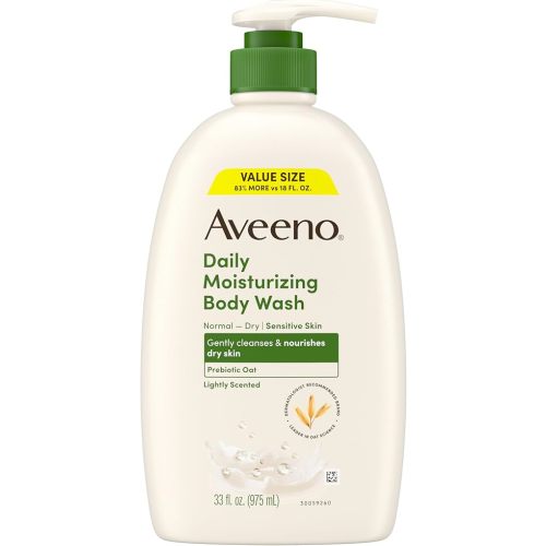 Aveeno Daily Moisturizing Body Wash for Dry & Sensitive Skin + Prebiotic Oat, Body Wash Gently Cleanses & Nourishes Dry Skin, Lightly Scented, Value Size, 33 fl. oz