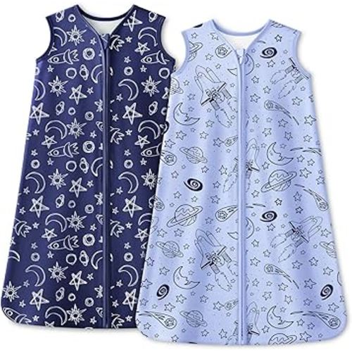 Baby Sleep Sack 6-12 Months 1.0 Tog Baby Wearable Blanket 100% Cotton Sleeping Sack with 2-Way Zipper for Infant Newborn Blue& Green space
