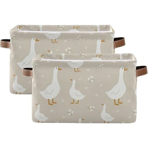 Aslsiy Storage Basket Cute White Gooses Nursery Bins Baby Box Canvas Clothes Shelf Basket Laundry Hamper Gift Basket for Home Closet 2 Pcs