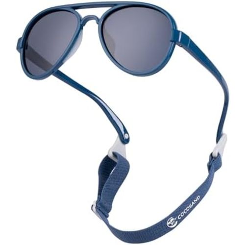 COCOSAND Baby Boys Girls Aviator Sunglasses with Strap Polarized Flexible Retro Pilot for Infants Toddler Age 0-24 Months