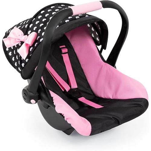 Bayer Design Dolls: Deluxe Car Seat: Hearts Black & Pink - Pretend Play Accessory for Dolls/Plushes Up to 18", Ages 3+, Large