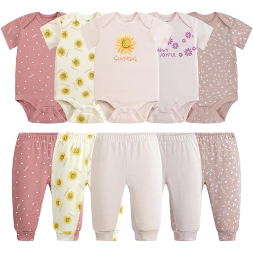 Baby Newborn Layette 10-Piece Sets Cotton Bodysuits Pants Sets for Baby Boys Girls Toddler Unisex Baby Gift Set