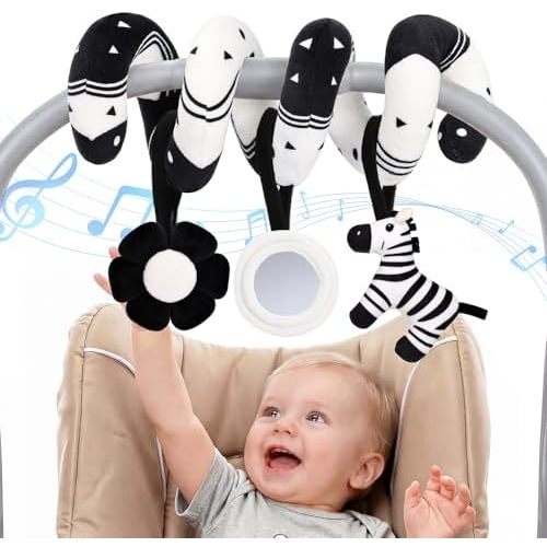 URMYWO Spiral Car Seat Toys for Babies 0-6 Months with Zebra Rattle