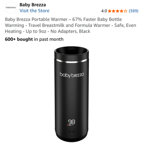 Baby Brezza Portable Warmer – 67% Faster Baby Bottle Warming - Travel Breastmilk and Formula Warmer - Safe, Even Heating - Up to 9oz - No Adapters, Black