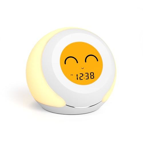 Kids Room Thermometer, Hygrometer and Cute Facial Expressions, Colorful Light Choose, 4 Level Dimmer, Indoor Temperature Monitor, LCD Screen Child Time Display Temperature and Humidity Gauge iTOMA 915