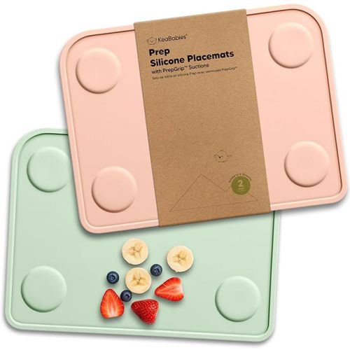 KeaBabies 2pk Silicone Placemats for Toddlers, Kids - 12x9 Non Slip Suction Baby Silicone Placemat for Restaurants, Dining Table,Travel, Easy to Clean,Food Grade/BPA-Free,Small Baby Table Mat(Mellow)