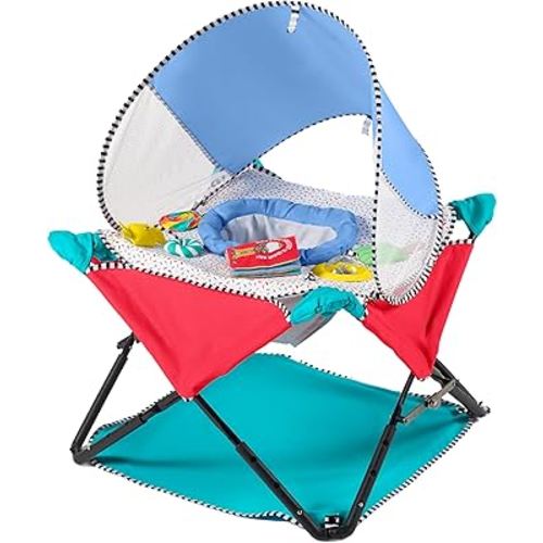 Bright Starts, Pop 'N Jump Portable Baby Activity Center, Indoor Outdoor Use, Lightweight, Carrying Bag, Canopy, 6-12 Months (Animals)