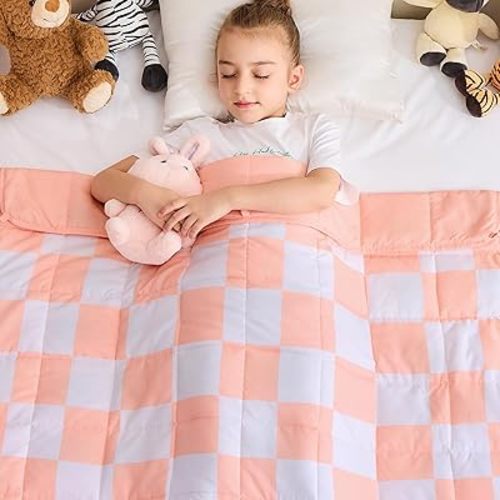 yescool Pink Checkered Weighted Blanket 5 Pounds Plaid Weighted Throw Blanket, Heavy Blanket for Sleeping, Tartan Bed Throw Blanket Gift for 40-60lbs, 36"x48"