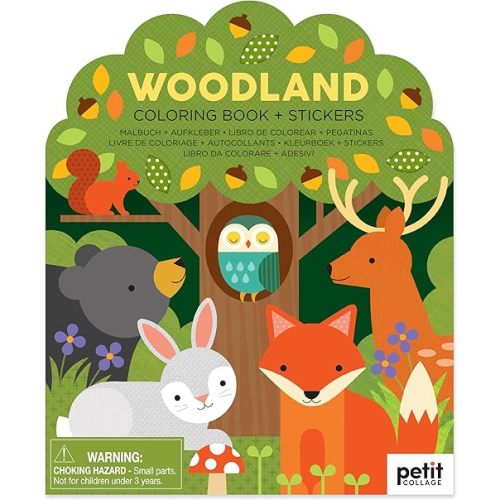 Petit Collage Coloring Book with Stickers Woodland