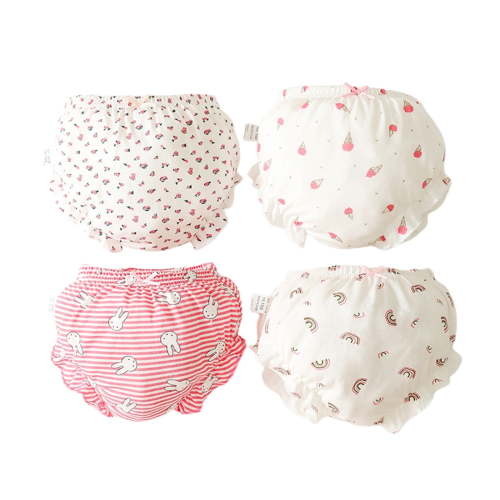 LIhncine 4PCS Baby Girls Cotton Bloomers Toddler Cute Ruffle Diaper Cover Soft Assorted Underwear Breathable Panties 4 Pack