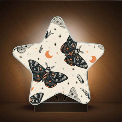 Star Night Light Auto On/Off Plug-in Wall Light with Light Sensor Warm White LED for Home Party Black and White Moths