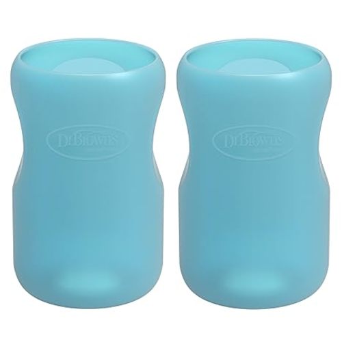 Dr. Brown’s Natural Flow® Options+™ Glass Baby Bottle Sleeves, 100% Silicone, 9 oz, Wide-Neck, Blue (Pack of 2)