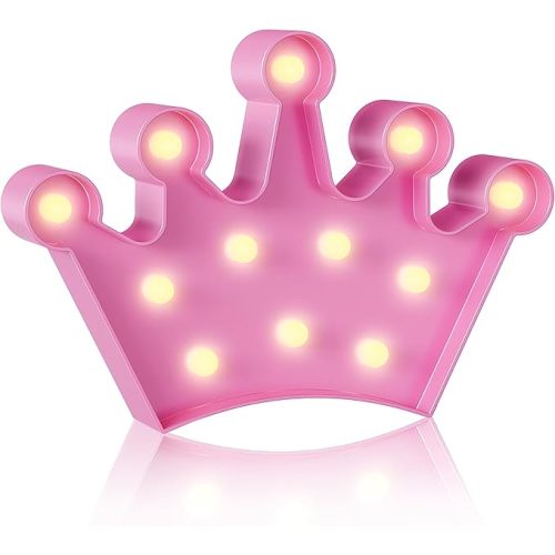 YiaMia Crown Pink Room Decor, Princess Decor for Girls Room, Princess Party Decorations, Birthday, Battery Powered Night Light for Girls