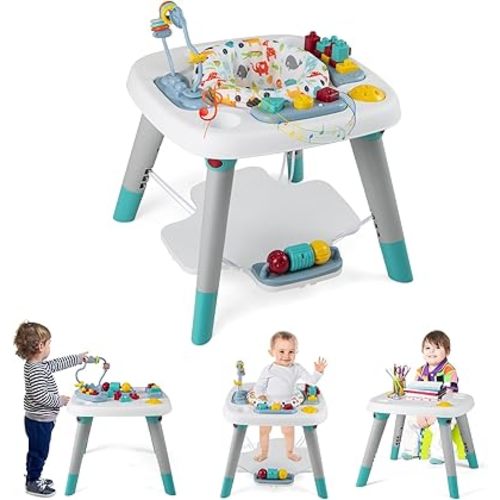 HONEY JOY Baby Bouncer Activity Center, 6-in-1 Infant Jumper & Standing Play Table w/ 360° Rotary Seat, 5 Toys, 3 Adjustable Heights, Music & Sounds, Activity Center for Babies(Blue)