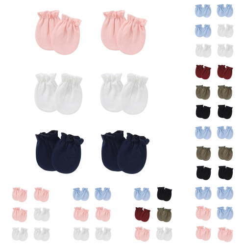 QWERTY 6 Pairs Infant Mittens Set Solid Color Soft Knit Scratch Free Gloves for Babies 0 to 6 Months Cold Weather