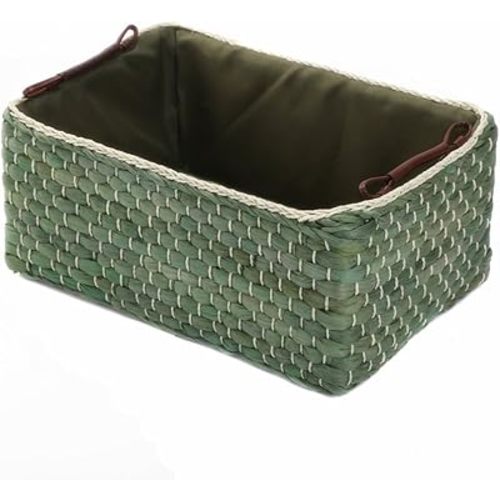 Baskets Woven Maize Straw Storage Bins with Handle (Medium, Green)