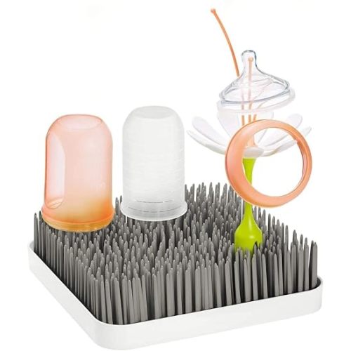 Boon Grass Plastic Drying Rack - Modern Countertop Baby Bottle Organizer - 9.75 x 9.88 x 3.0 inches - Gray