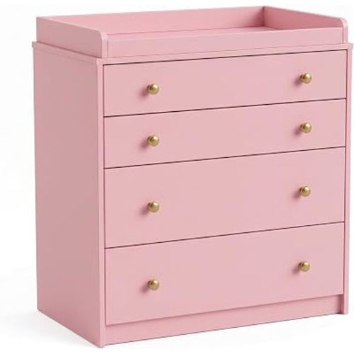 Garvee Baby Changing Table Dresser, with 4 Drawers, Pink