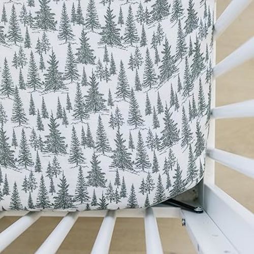 Forest Muslin Crib Sheet by Mebie Baby, Soft and Breathable Bed Sheets for Babies, Modern Neutral Bedding for Cribs, Standard Crib Mattress Fitted Sheet, Great for Boy or Girl Room