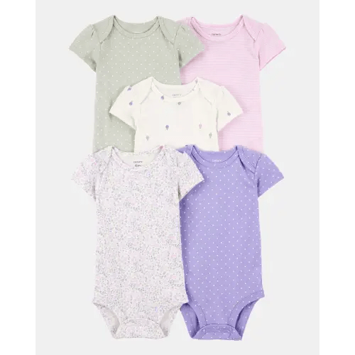 Baby Girl 5-Pack Floral Polka Dot Short-Sleeve Bodysuits | Carter's