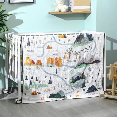 National Parks Muslin Blanket 47 x 47 Inch Warm Soft Cotton Muslin Swaddle Blanket Nursery Swaddling Wrap Quilt for Bedding Gift, Cold Weather, Adventure Hiking Camping Lovers