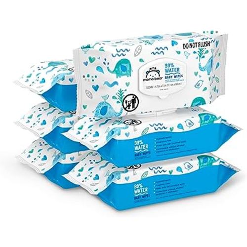 Amazon Brand - Mama Bear 99% Water Baby Wipes, Hypoallergenic, Fragrance Free, 432 Count (6 Packs of 72)