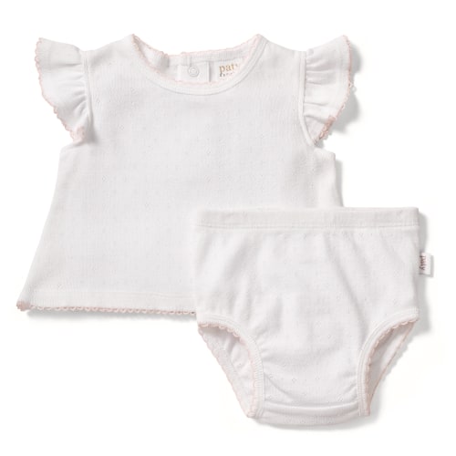 Paty Organic Cotton Pointelle Diaper Set with Flutter Sleeves