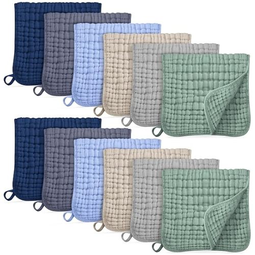 Muslin Burp Cloths for Baby 100% Cotton Burping Cloths for Boys Girls Large 20''X10'' Extra Soft and Absorbent 12 Pack - Multicolor