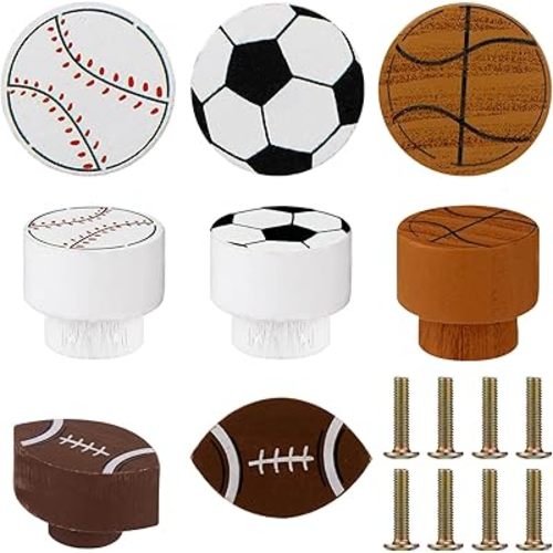 8 Pcs Sports Ball Dresser Knobs for Kids Baseball Basketball Dresser Drawer Knobs for Boys Football Soccer Sports Nursery Hardware Drawer Pulls Handles for Cabinet Party Decor (Cute Style)
