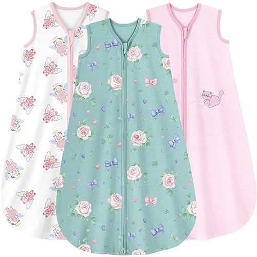 Yoofoss Baby Sleep Sack 0-6 Months Wearable Blanket for Babies 100% Organic Cotton 2-Way Zipper TOG 0.5 Toddler Sleeping Sack 3 Pack, Sleep Sacks