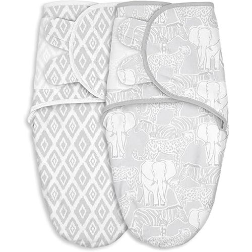 Baby Swaddles for Newborn Organic Cotton,Soft & Snug Newborn Velcro Swaddle 0-3 Months Sleep Sack Helps Calm Startle Reflex, 2-Pack Wrap Nursery Swaddling Blankets Elephant