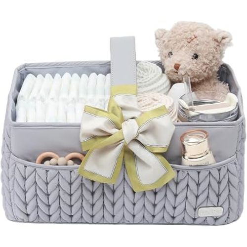 Lujoso organizador de pañales para bebé, cesta de almacenamiento para niños y niñas recién nacidos, cesta de viaje para pañales y toallitas para bebés, organizador de bolsa de almacenamiento, regalos de baby shower (gris claro)