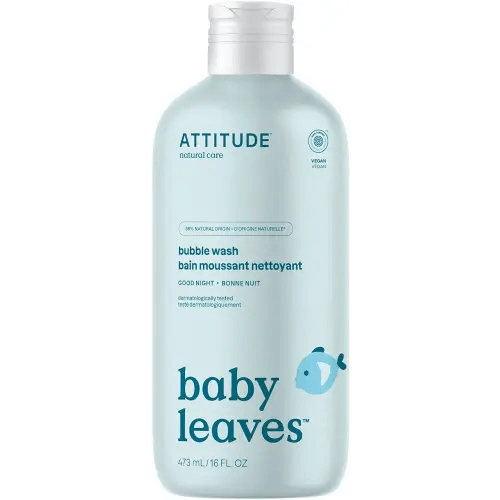 ATTITUDE Bubble Body Wash for Baby, EWG Verified, Dermatologically Tested, Plant and Mineral-Based, Vegan, Good Night, 16 Fl Oz