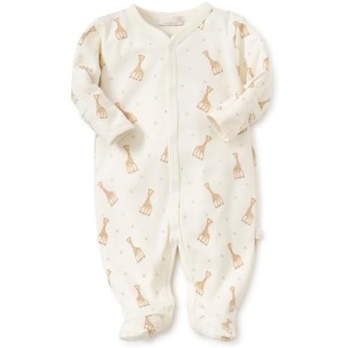 kissy kissy Baby Boys and Girls 100% Pima Cotton Sophie La Girafe Print Snap Front Footie Pajamas, Newborn to 9 Months