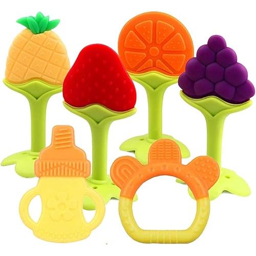 Baby Teething Toys 6 Packs BPA Free Silicone Baby Teethers, Freezer Safe Organic Infant Teething Toys Soft & Textured for Natural Brain Development