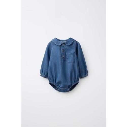 DENIM PETER PAN COLLAR BODYSUIT - indigo vigore | ZARA United States
