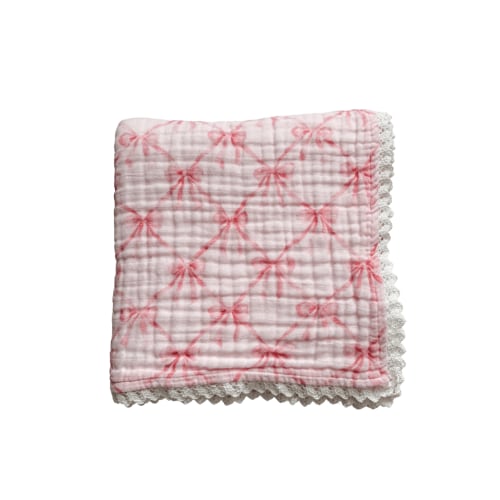 Organic Muslin 6-Layer Blanket - Pink Ribbon Bow