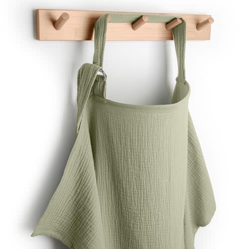 Comfy Cubs Muslin Nursing Cover, Pack of 1, 100% Muslin Breastfeeding Cover - Soft & Breathable Baby Nursing Scarf with Adjustable Neck Strap - Portable, Lightweight & Privacy Coverage - Sage