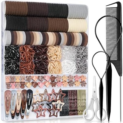 822PCS Hair Accessories for Girls, Elastic Hair Ties with Neutral Color Clips and Tools