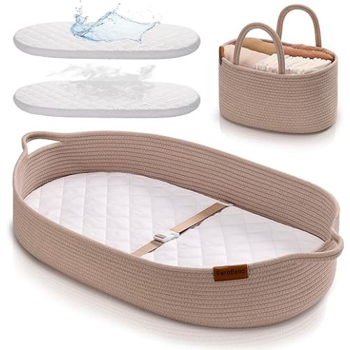 PeraBella XL Baby Changing Basket for Dresser Top, Moses Baskets for Newborn, Portable Baby Diaper Changing Pad Table Topper for Dresser, Moses Bassinet Mat with Waterproof Pad Cover and Diaper Caddy