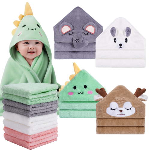 Lumikrypt 12Pcs Baby Bath Towels Set, 4 Pcs Animal Hooded Baby Towels & 8 Pcs Washcloths Set, Baby Bath Towels.Ultra Absorbent Cute Soft Newborn Essentials Gift for Boys & Girls