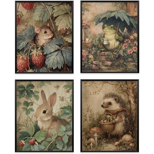 VONTP Cottage Core Bedroom Wall Art Decor, 8x10 Inch Set of 4 (Unframed)