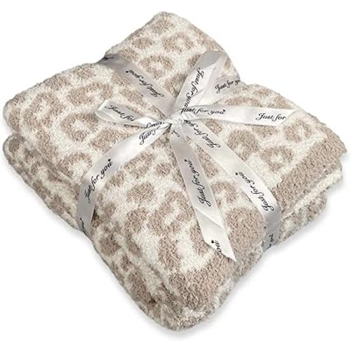 Ultra Soft Leopard Throw Blanket for Couch, Lightweight Warm Fluffy Reversible Cream Cheetah Throw Blanket for Sofa Bed Decor, Beige